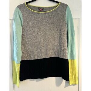 Vince Camuto Women's Sweater Top Color Block Gray Blue Green Black Sz Petite L